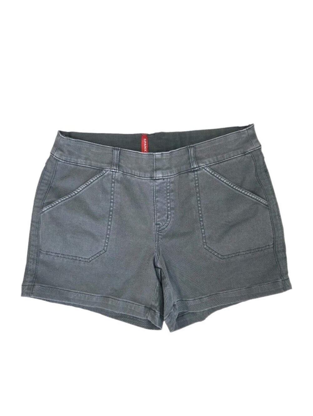 Spanx Stretch Twill Pull On Shorts Size M Washed Gray Normcore Chino Utility